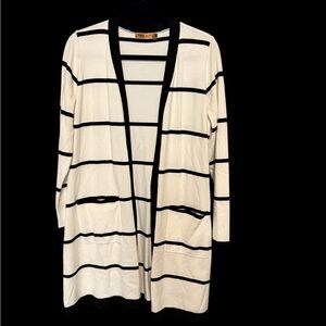 Belldini Black and White Cardigan Sweater with Stripes size L